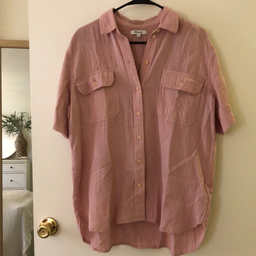 Women’s short-sleeve blouse from Madewell, size S, pale pink/light mauve color